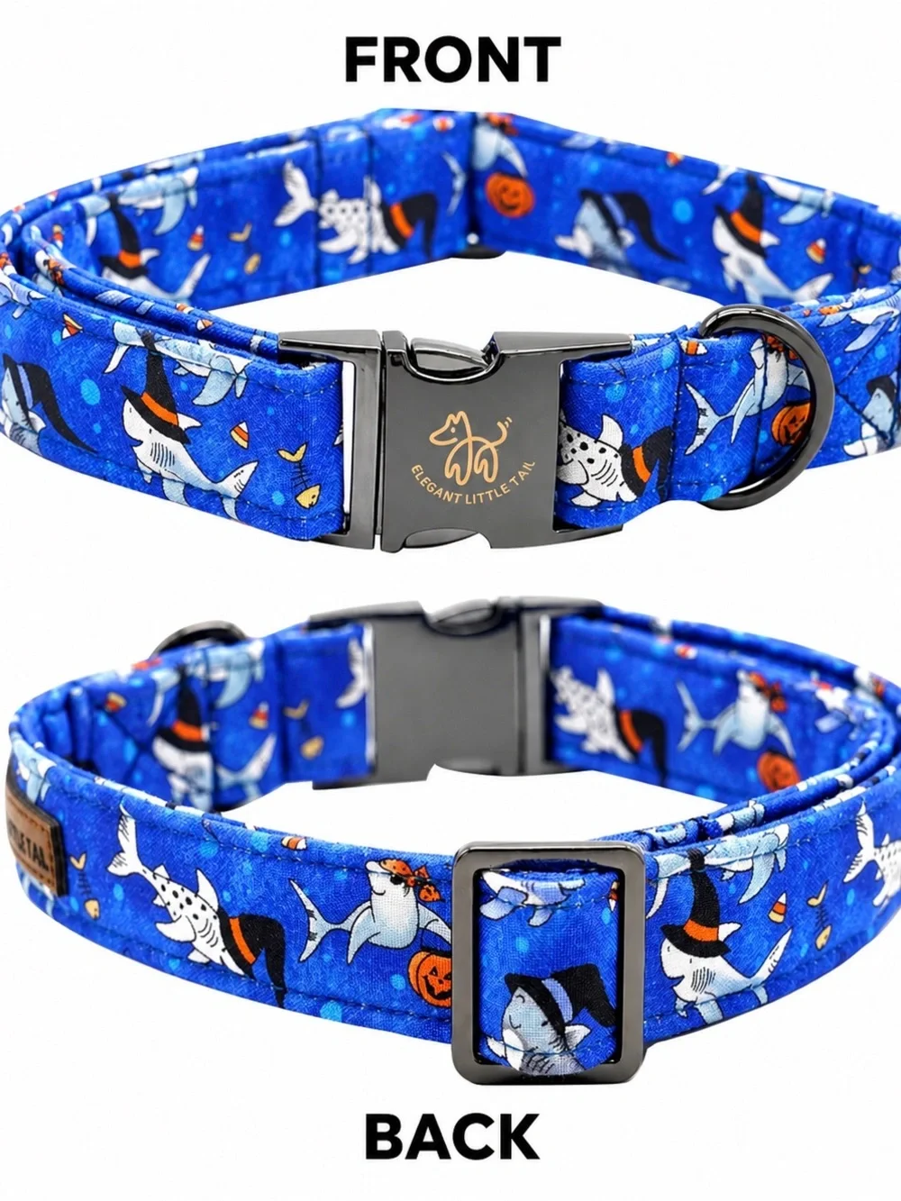 Halloween Dog Collar - Shark With Pumpkin Holiday Pet Bow Collar Size Small